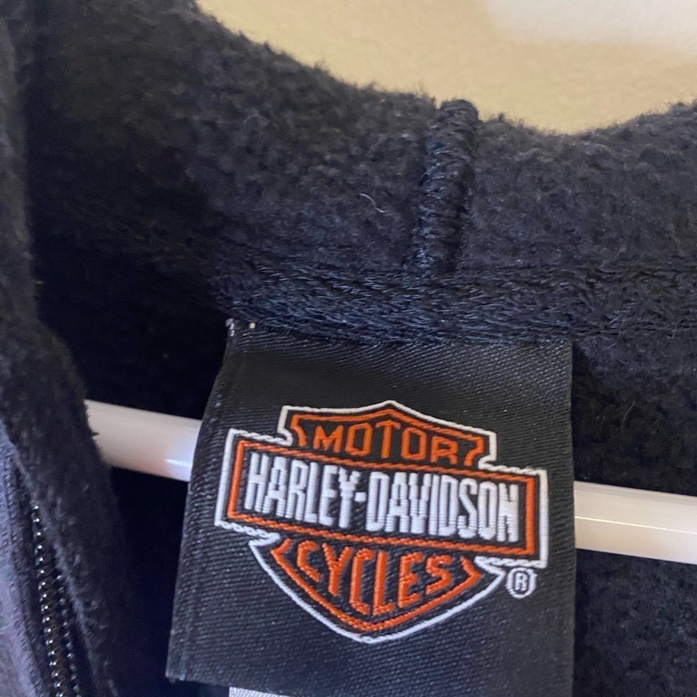 Harley Davison Zip Up Hooded Sweatshirt Jacket Black Skull Motorcycle Size Large - Picture 10 of 15